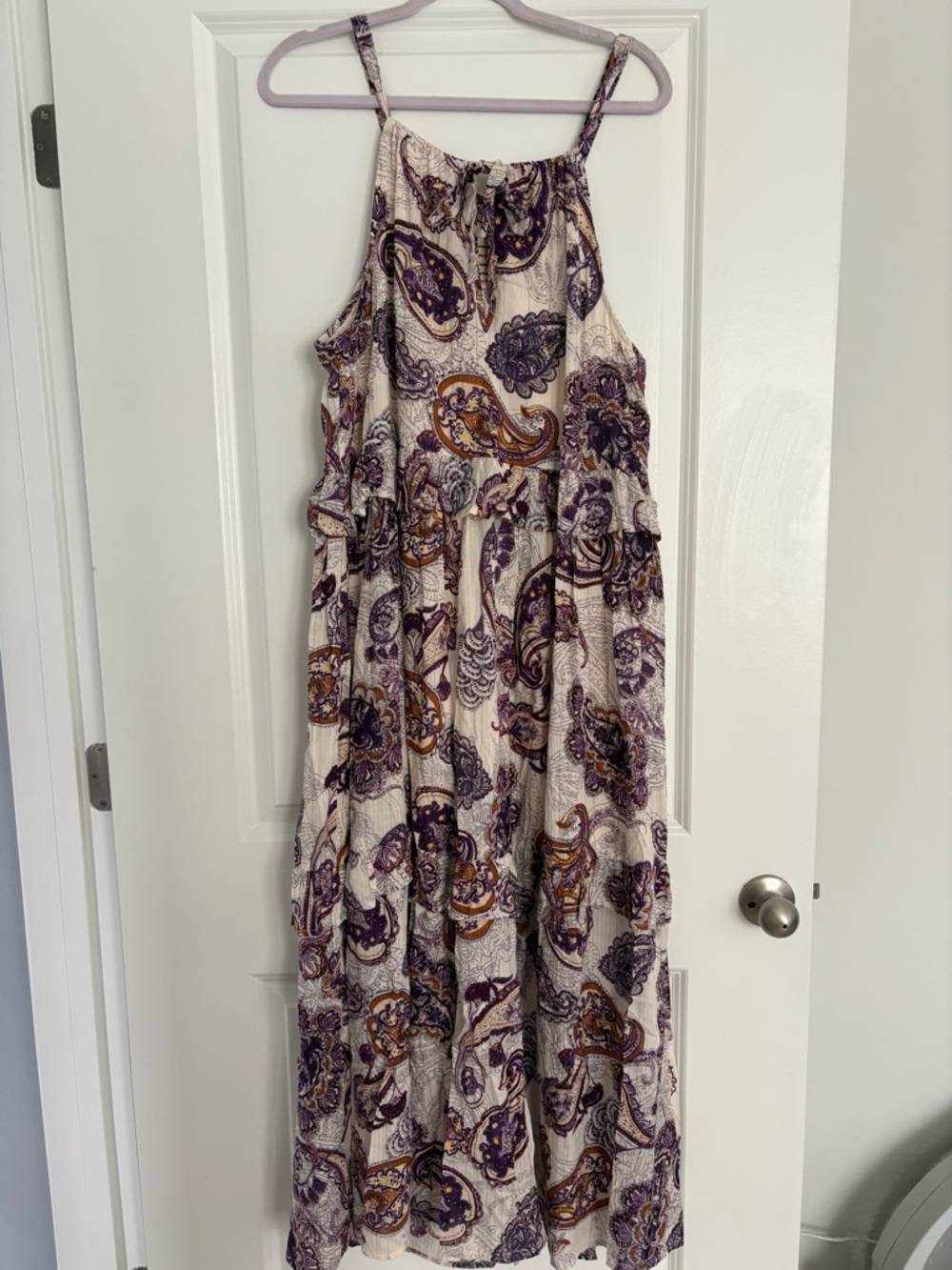 Cream Paisley Maxi Dress with Purple & Gold Accents - Picture 4 of 6